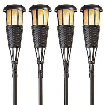 Newhouse Lighting Solar LED Island Torches w/Flickering Flame, Dusk to Dawn, Black, PK 4 FLTORCH4-B